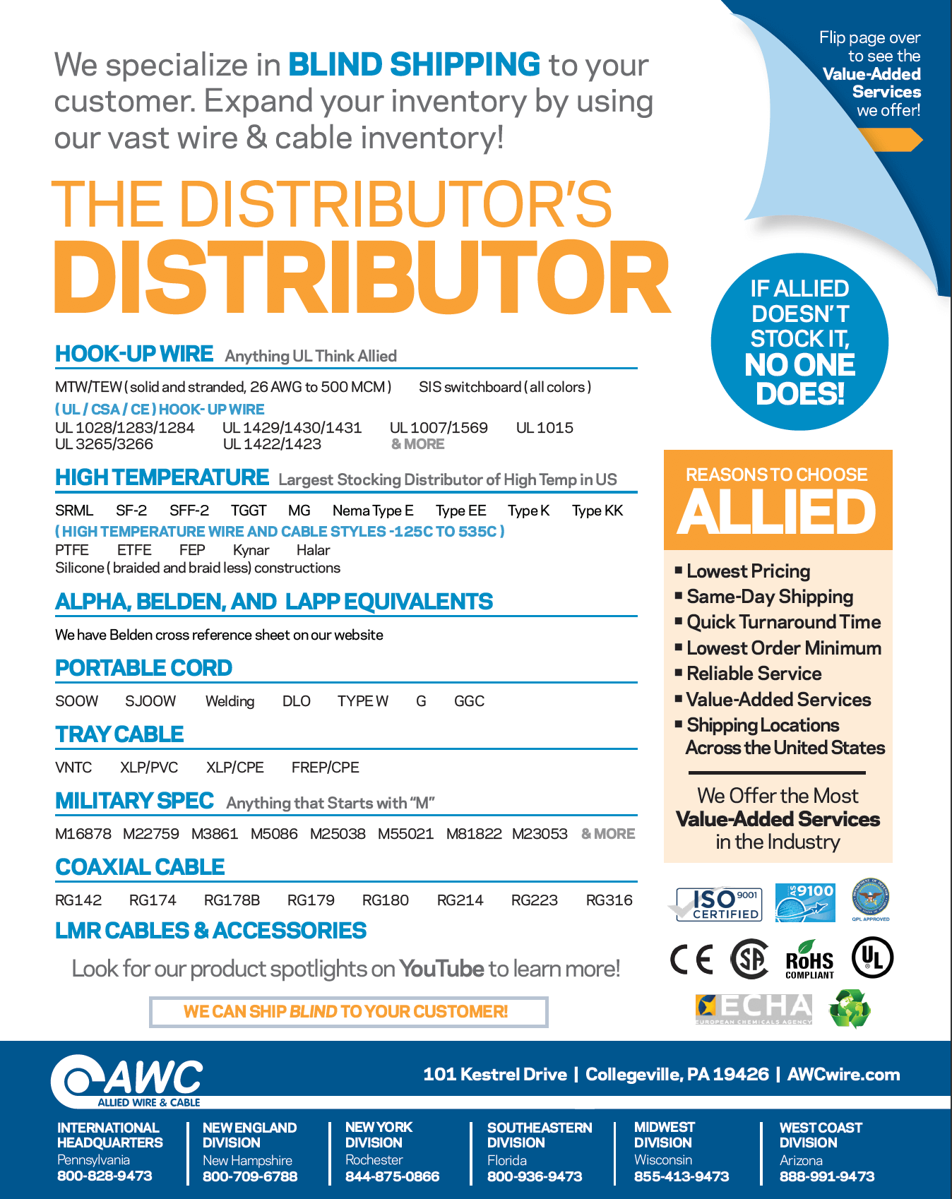 Distributor's Line Card from Allied Wire & Cable