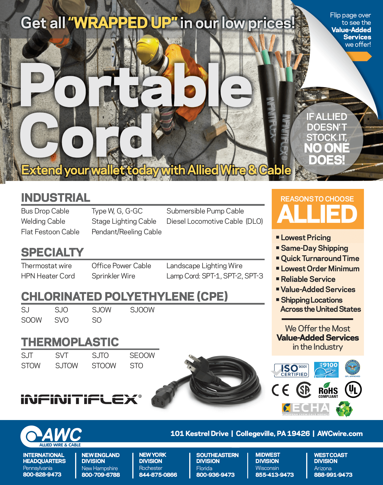 Portable Cord Line Card from Allied Wire & Cable