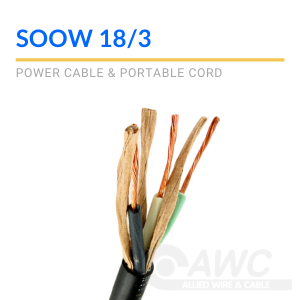1000' 18/3 SOOW Portable Power Cable Flexible CPE Jacket Black 600V 